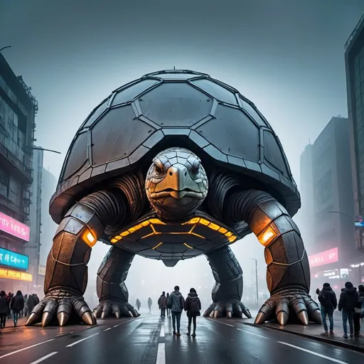 a giant iron statues of science fiction turtle, inno...