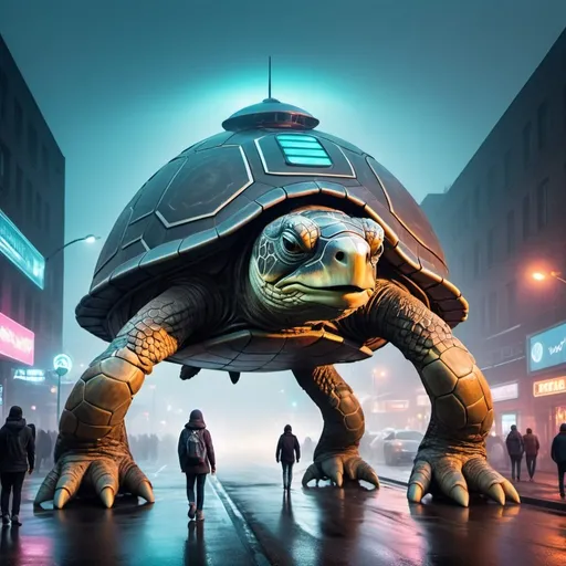 a giant iron statues of science fiction turtle, inno...