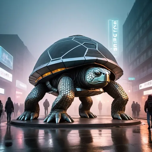 a giant iron statues of science fiction turtle, inno...