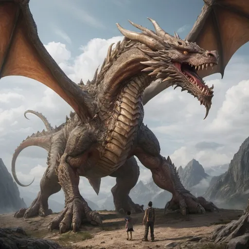 Prompt: a giant dragon with two head