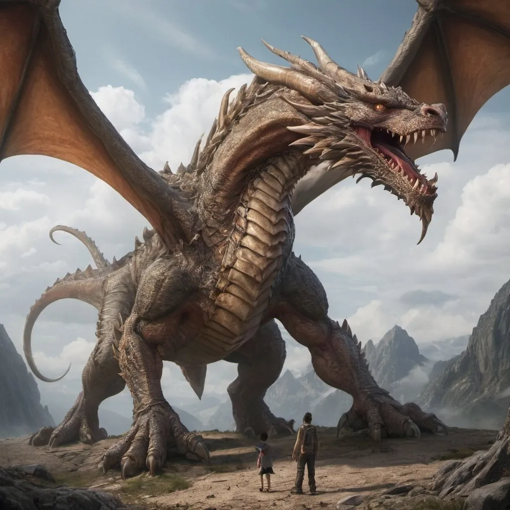 Prompt: a giant dragon with two head