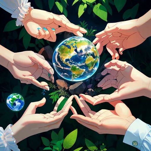 Prompt: Crystal earth in hands, people taking care of the earth, environmental friendly, save the planet concept, green planet on hand, high quality, eco-friendly, crystal clear details, realistic, vibrant colors, nature, caring, environmental conservation, Earth Day theme, sustainable living, global responsibility, atmospheric lighting