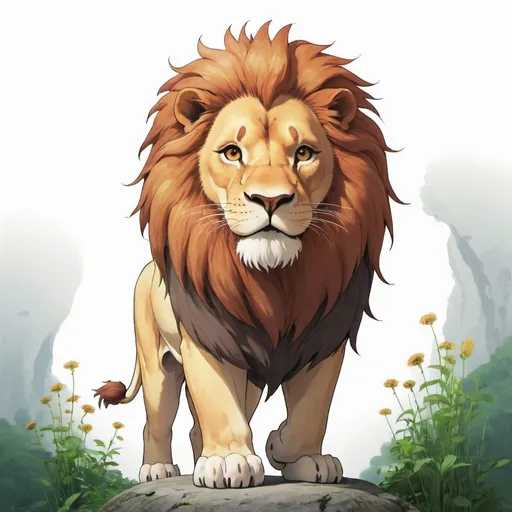 Prompt: Lion with studio ghibli style and white background 