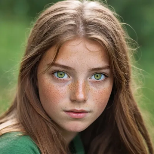 Prompt: a lebenese girl with light brown hair and green eyes and freckles
