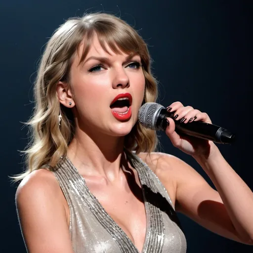 Prompt: A realistic photo of Taylor Swift singing