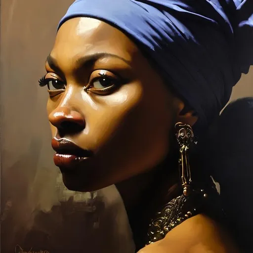 Prompt: Keninde Wiley's contemporary reinterpretation of vermeer masterpiece, oil painting, vibrant and dramatic, detailed facial features, high quality, baroque style, rich color palette, striking contrast, dramatic lighting, modern twist, reimagined classic, elaborate clothing, intense gaze, dynamic composition, expressive brushstrokes, intricate details
Ornate background pattern