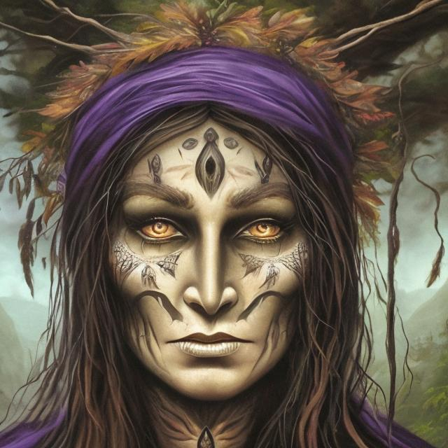 Prompt: Ouachita mountain witch with beautiful face