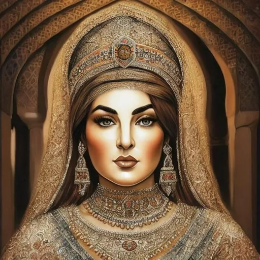 Prompt: Full figured iranian queen with beautiful face
