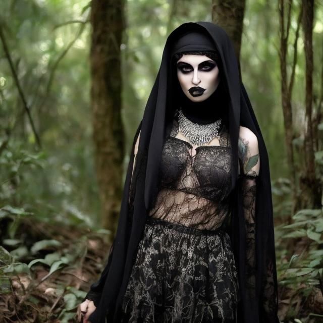 Prompt: Arab goth girl in forest