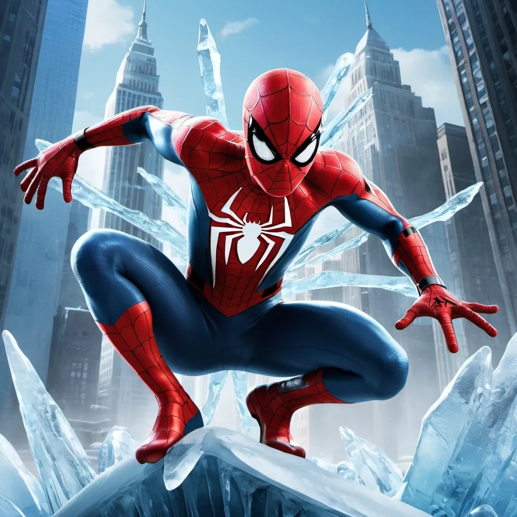 Prompt: Make a movie cover called spider man The Frozen empire