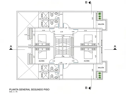Prompt: A detailed CAD drawing of a residential floor plan.