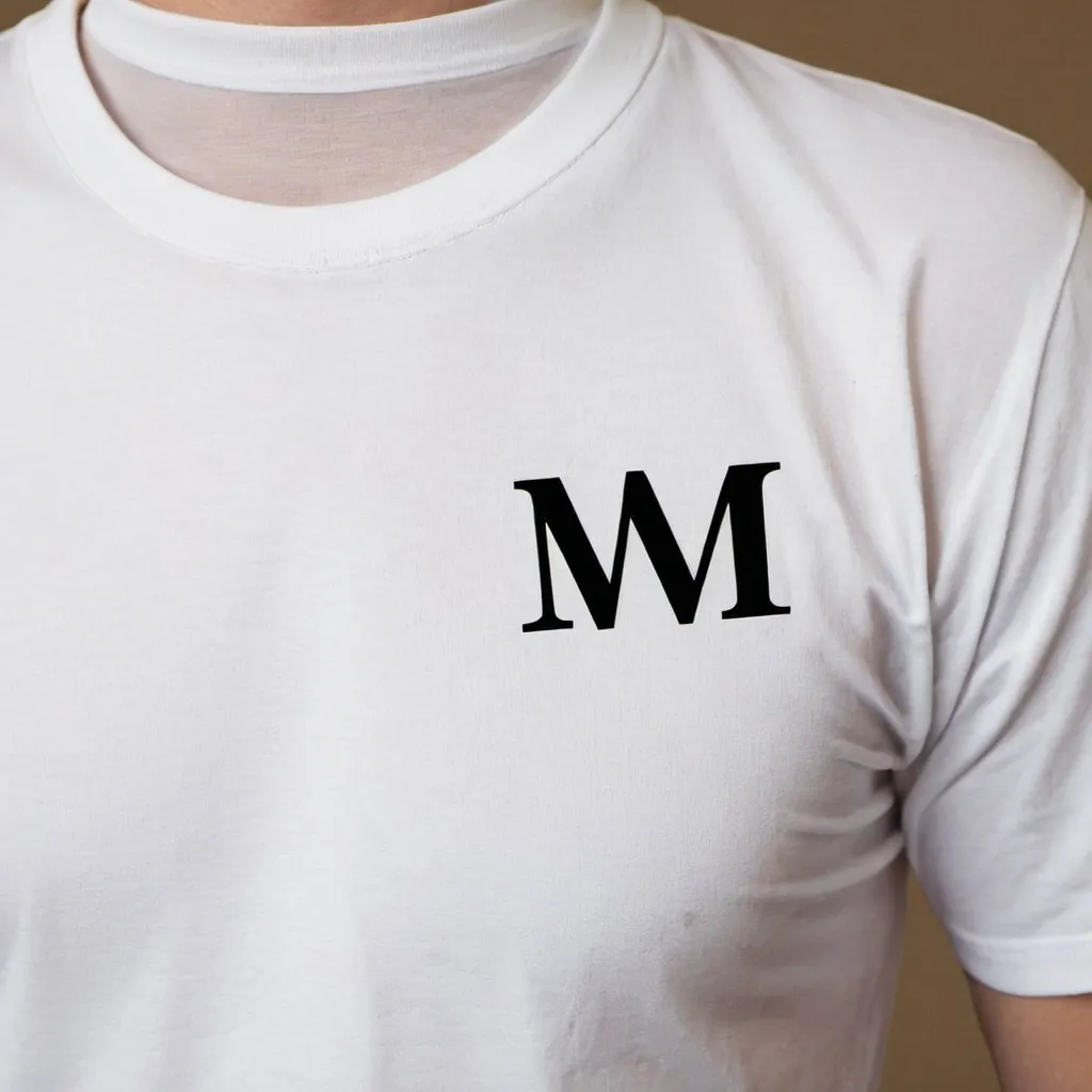 Prompt: make a shirt that is white and it has two small m  next together in small letters

