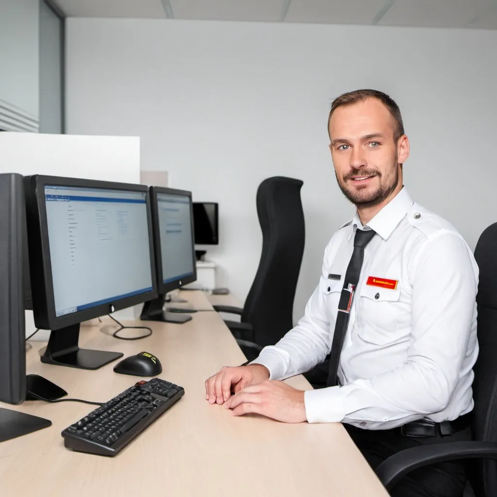 Prompt: Feuerwehrmann im User help desk
