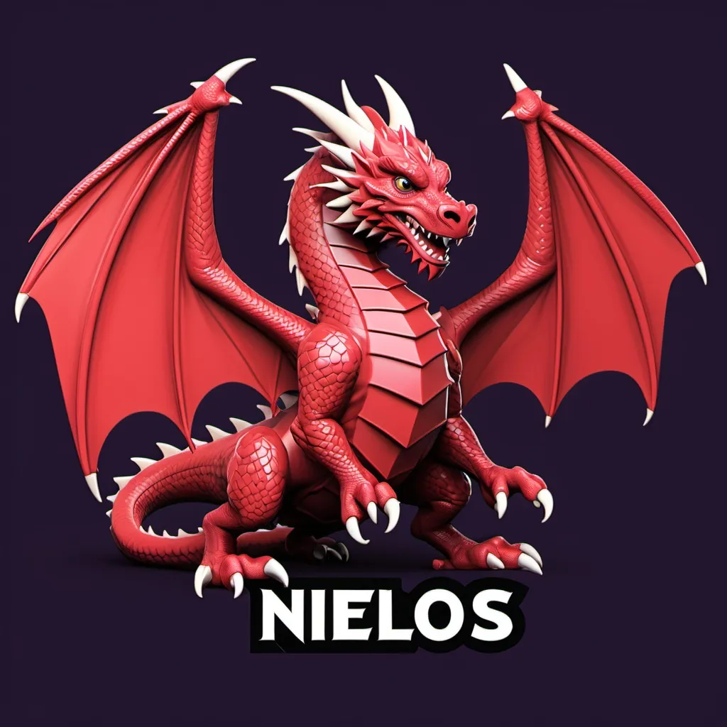 Prompt: E-mote for Twitch welsh dragon with the words 'Nielos'
