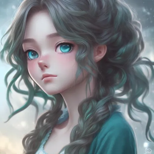 Prompt:  Realistic girl in anime, hyper detailed, long green wavy hair in a messy bun anime girl and has blue 
eyes,highly full character visible, soft lighting, high definition, ultra realistic, digital art.