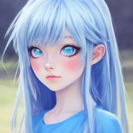 Prompt: realistic anime girl wearing a blue dress and has blue eyes and blond hair