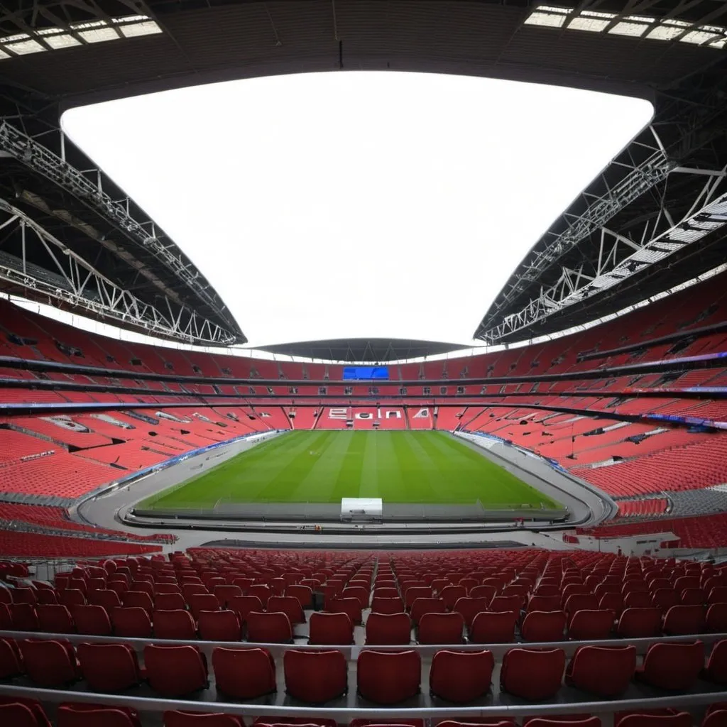 Prompt: Wembley stadium inside the stadium looking at the empty stands