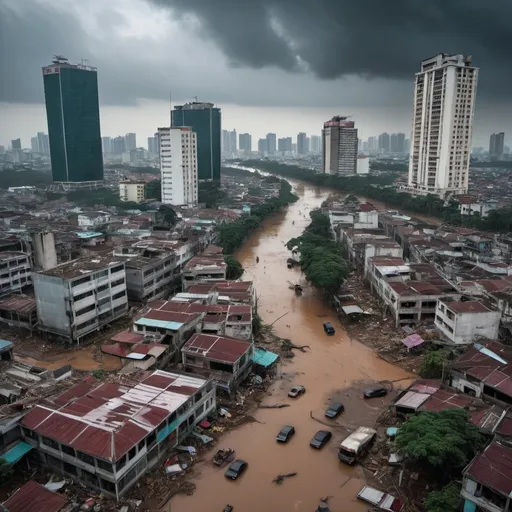 Prompt: (dramatic scene of an extremely destroyed city), (badly damaged skyscrapers), (smashing debris everywhere), (rotting human corpses), (headless human bodies, entrails hanging out), (startling horror, blood-soaked buildings), eerie atmosphere, dense overcast sky, heavy rain pouring down, haunting silence, (ultra-detailed, high-resolution), unsettling and grim mood. Ho Chi Minh city