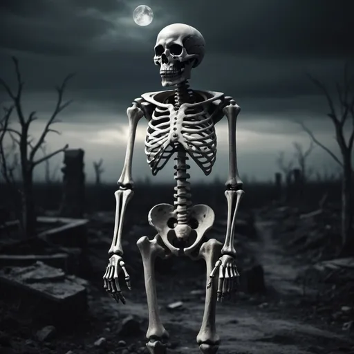 Prompt: Sad and depressing skeleton holding the world, dark and eerie atmosphere, desolate landscape, high quality, detailed skeletal structure, gloomy, depressing, eerie, dark tones, dramatic lighting