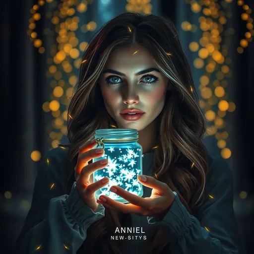 Prompt: Mid-shot, (insanely realistic) beautiful woman holding a jar of glowing fireflies, enchanting forest at night, (Tenebrism lighting), (Vray render), (extremely detailed), (ultra high resolution), inspired by (Anne Dittmann), and vibrant accents of bioluminescence illuminate her features, ethereal atmosphere, almost magical serenity, (masterpiece), (fine art), mesmerizing ambiance.