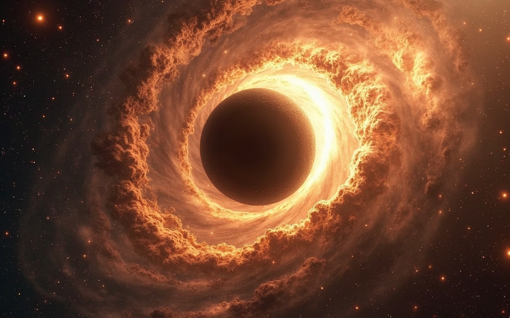 Prompt: A hubble photorealistic ultra-high detailed 4k Computer 3d Astro background wallpaper with  a giant galactic black hole, thin dust disc around