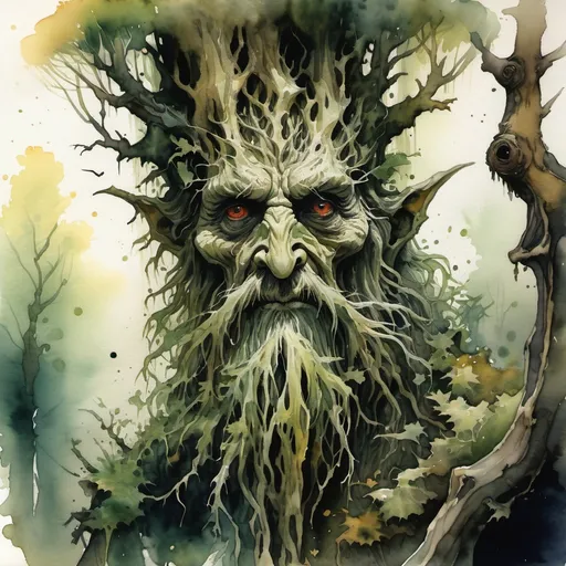 Prompt: Deamon, Treebeard the Ent Watercolor, Z.L. Feng