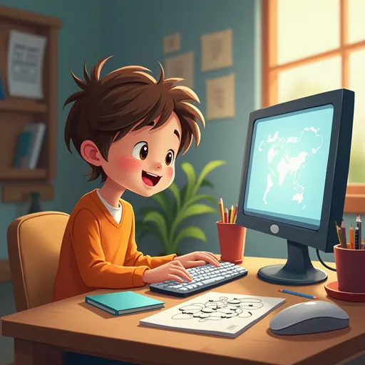 Prompt: creame imagenes animados de ni;os en el club de computadoras

