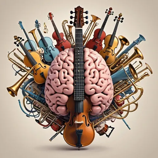 Prompt: Epic illustration of a brain made up of Musical Instruments
