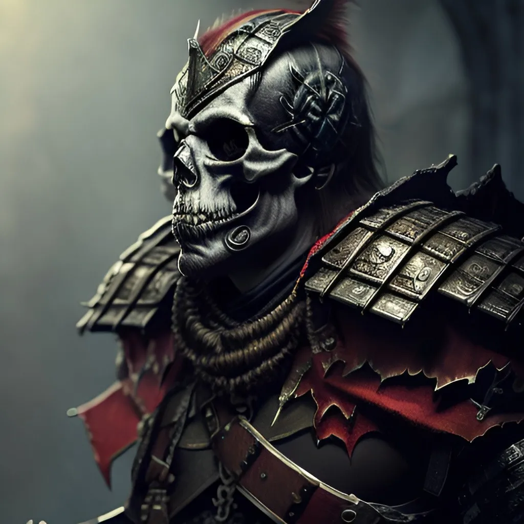 Prompt: Norscan chaos marauder, illustration, photorealistic, fullbody, with skull helm

