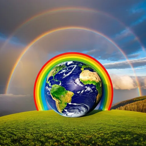 Prompt: rainbow hugging the earth