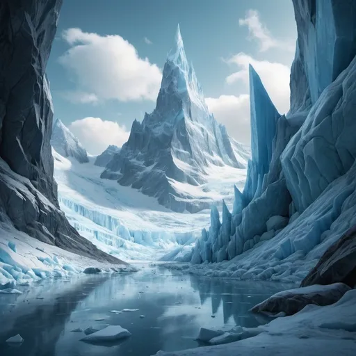 Prompt: Frozen science fiction landscape glacier