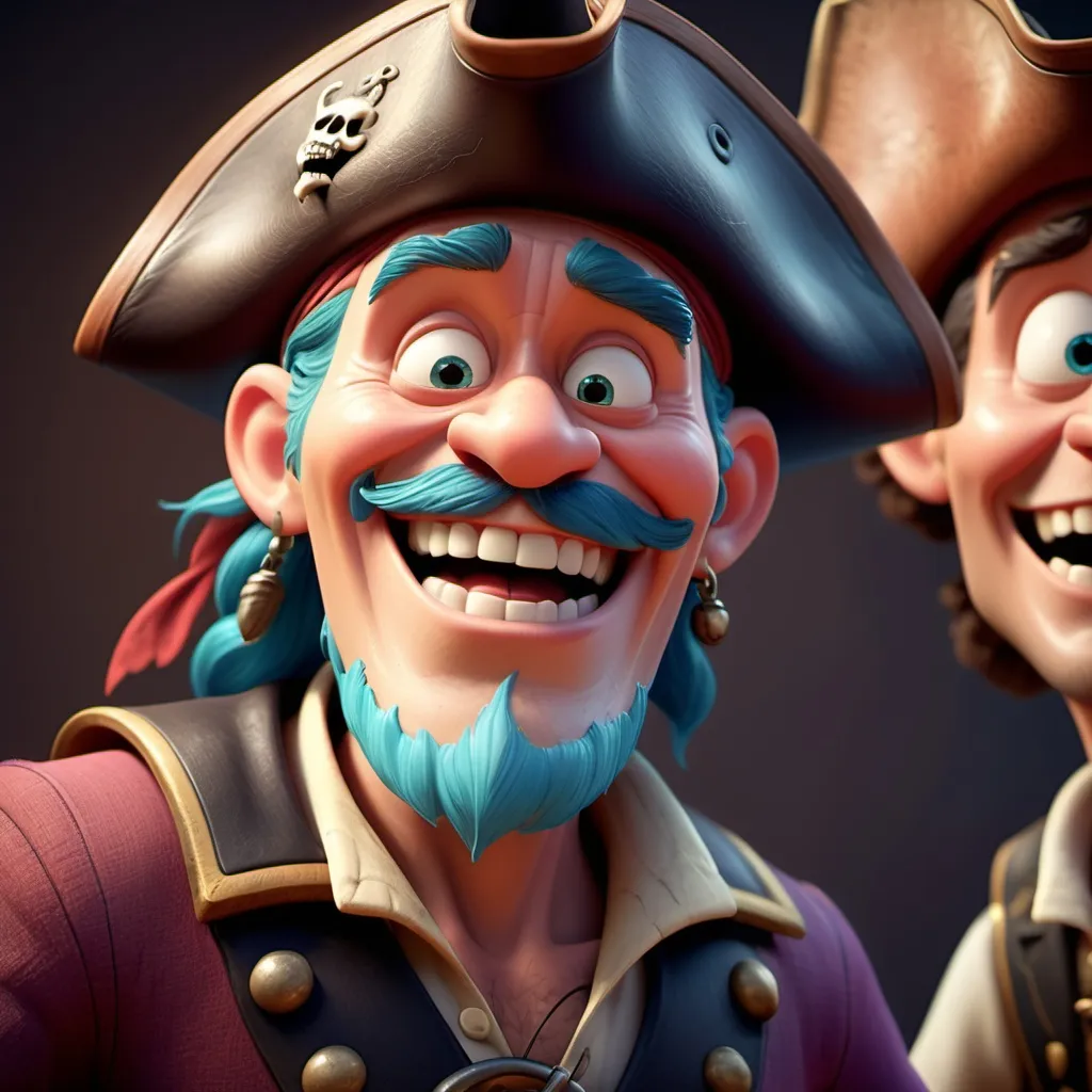 Prompt: Disney pixar character, 3d render style, old pirate evil laugh, cinematic colors