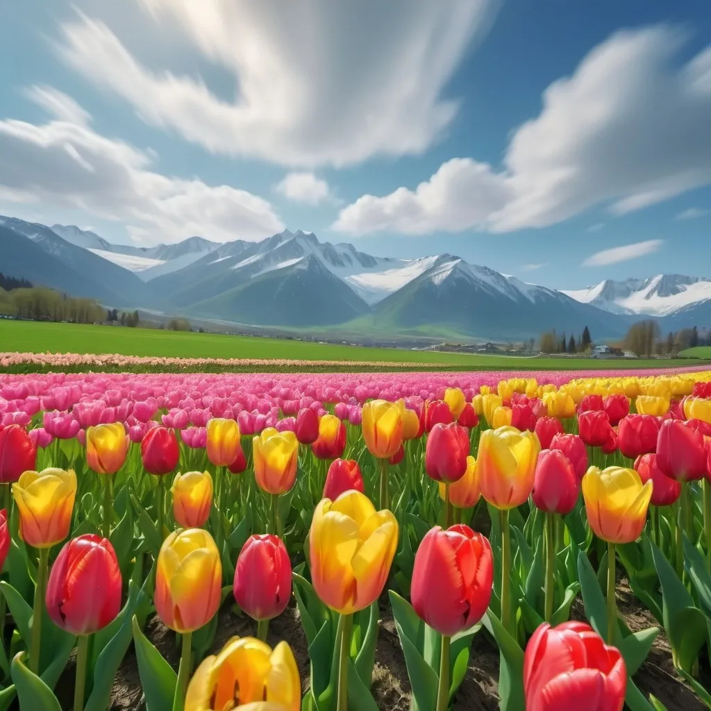 Prompt: meadow of tulips
