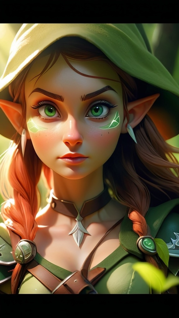 Prompt: Elf ranger in a mystical forest around sunlight