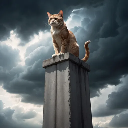 Prompt: A hybrid cat and human on a pillar in the sky chained to pillar with screaming face 
