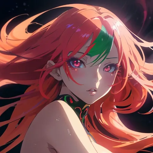 Prompt: Anime illustration of a beautiful girl, vibrant and eye-catching colors, detailed facial features, flowing hair, alluring pose, high quality, anime, sensual, vibrant colors, detailed eyes, glossy lips, sleek design, professional, dramatic lighting, with not a lot of clothes on