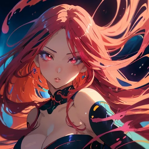Prompt: Anime illustration of a beautiful girl, vibrant and eye-catching colors, detailed facial features, flowing hair, alluring pose, high quality, anime, sensual, vibrant colors, detailed eyes, glossy lips, sleek design, professional, dramatic lighting, with not a lot of clothes on