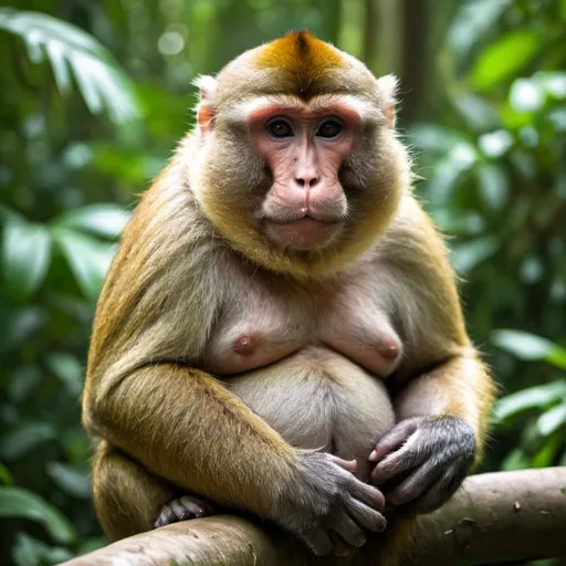 Prompt: Fat monkey, very fat monkey in the jungle