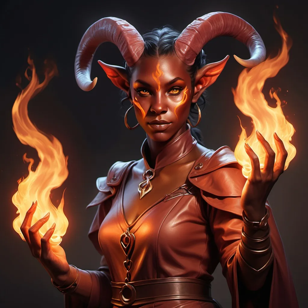 Prompt: hyper-realistic Tiefling character with fire hands, fantasy character art, illustration, dnd, warm tone