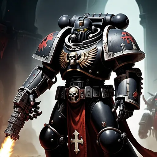 Prompt: A warhammer 40k black templar space marine with a cybernetic arm
