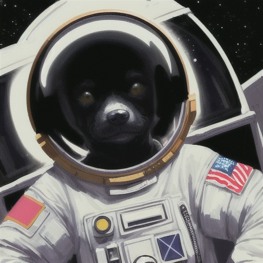 Prompt: abstract art, black dog, in space, in astronaut outfit