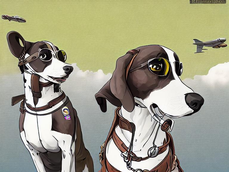 Prompt: black mountain cur dogs rap album dressed as airplane pilots