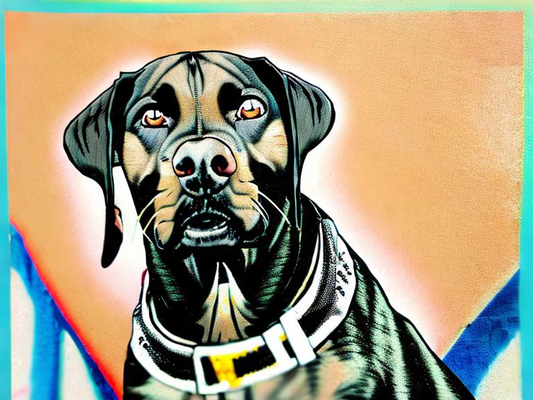 Prompt: mountain cur black dogs in gangster rappers clothing graffiti