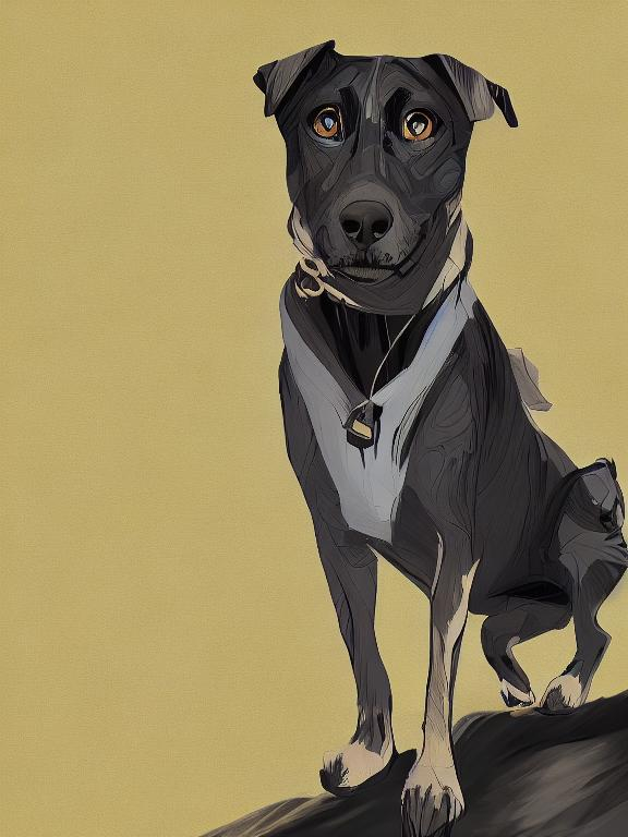 Prompt: mountain cur black dog in clothes abstract art