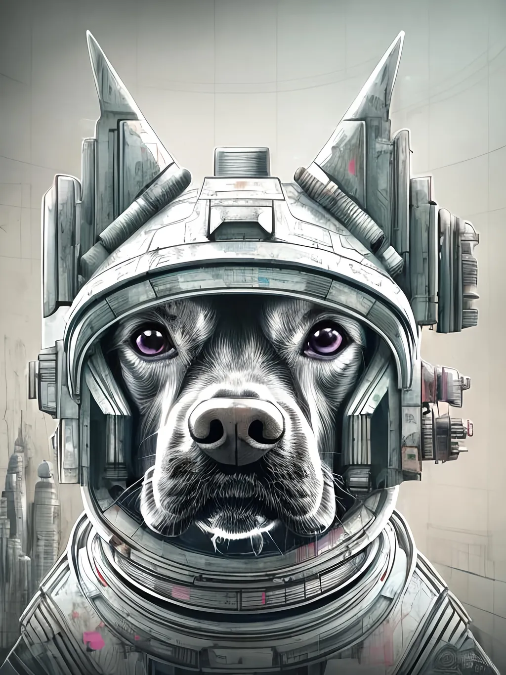 Prompt: pop art chalk pastel style of a  detailed dog in a cyberpunk spaceship, sketch, detailed background, highres, fun atmosphere, natural lighting,  abstract, fun