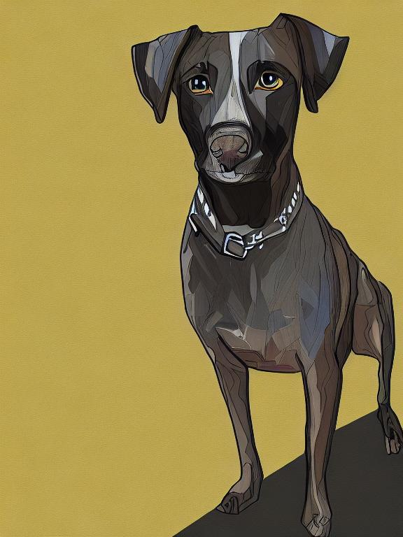 Prompt: mountain cur black dog in clothes abstract art