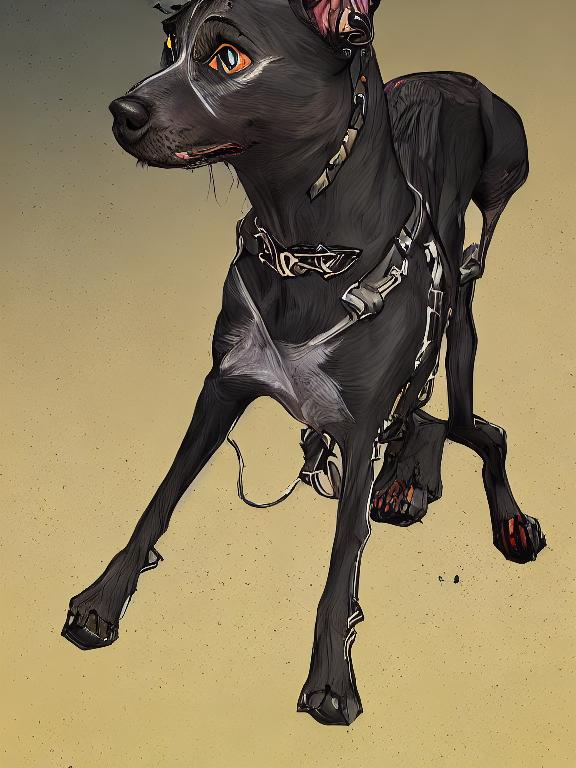 Prompt: mountain cur black dog in clothes gangster abstract art