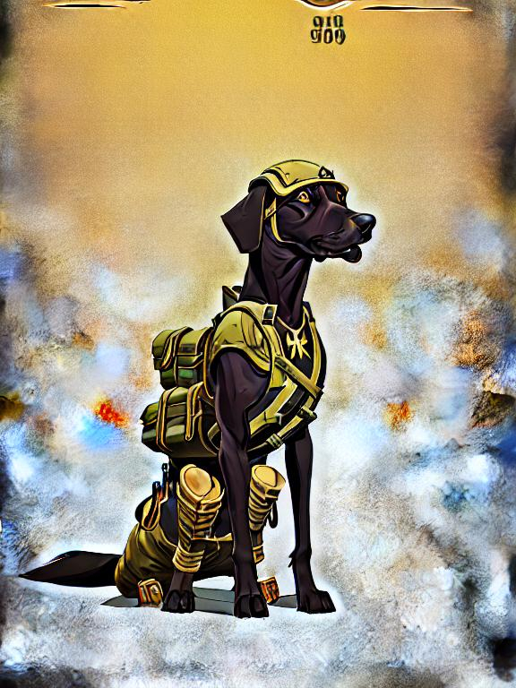 Prompt: black mountain cur dog in military gear in egypt 90s poster