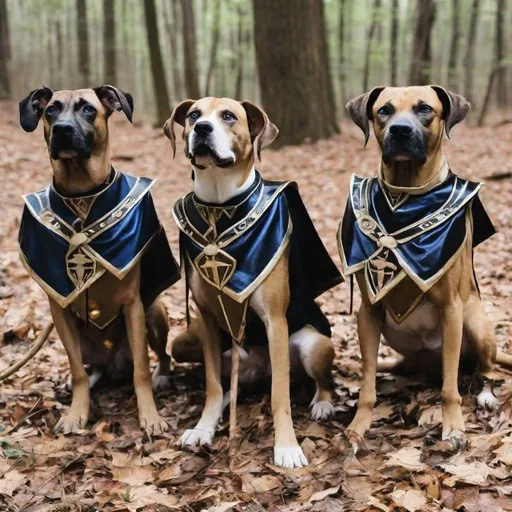 Prompt: black mountain cur dogs LARPing in cosplay