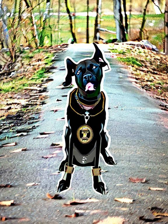 Prompt: mountain cur black dogs in gangster rappers clothing 